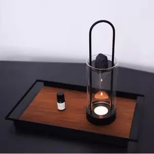 Portable Outdoor Essential Oil Diffuser Lamp, Windproof Design, Quartz Glass Metal Candle Holder, Home Volcanic Stone Aroma Night Light Gift