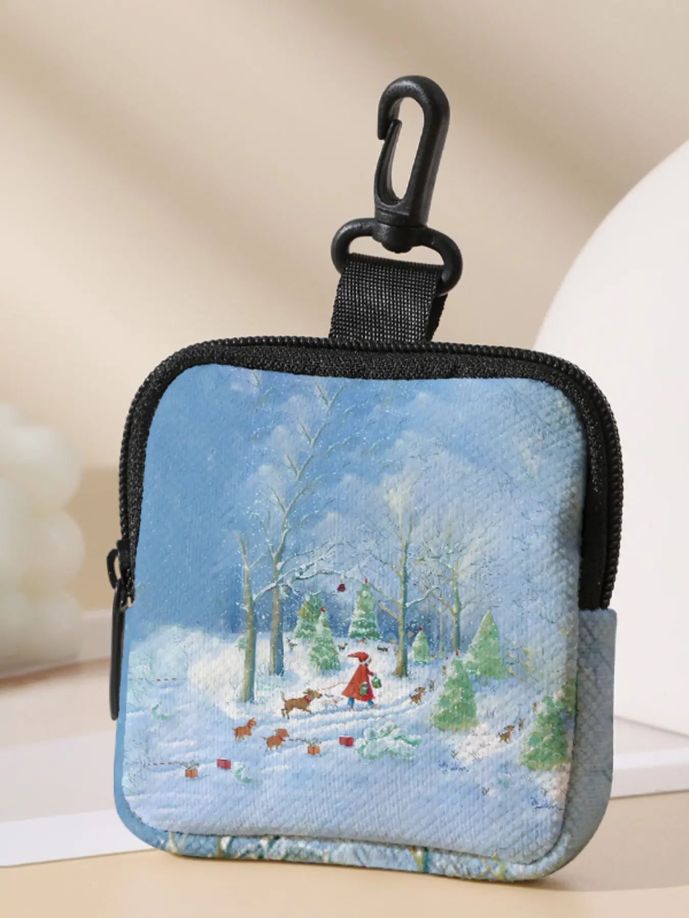 Santa Claus Pattern Printed Coin Wallet, Multifunctional Storage Bag, Durable Polyester, Digital Printing, Key Card Holder, Ideal Gift, Christmas