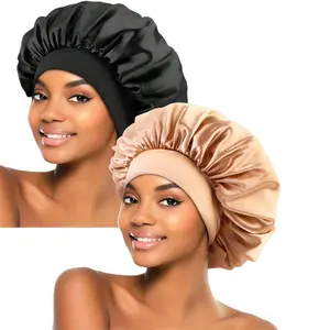 2pcs Women's Wide Brim Elasticity Headband Sleep Cap Chemo Cap Hair Protection Hat Silk Satin Bonnet