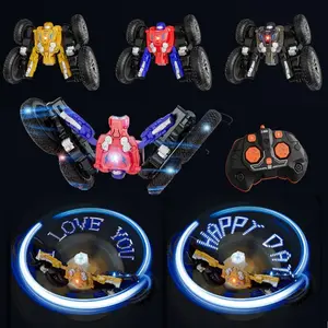 Remote Control Transformer Car, LED Lighting Effect Stunt Car with Box, Cool Rotating Double-sided Stunt Car, Birthday Gift for Boys & Girls