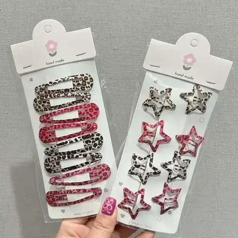 Leopard Print Star & Water Drop Shaped Hair Clips Metal, Punk Style Fashion Hair Accessories for Women, Trendy All-match & Exquisite Hair Clip for Daily & Party Wear, Hair Clip Set, Hair Decor