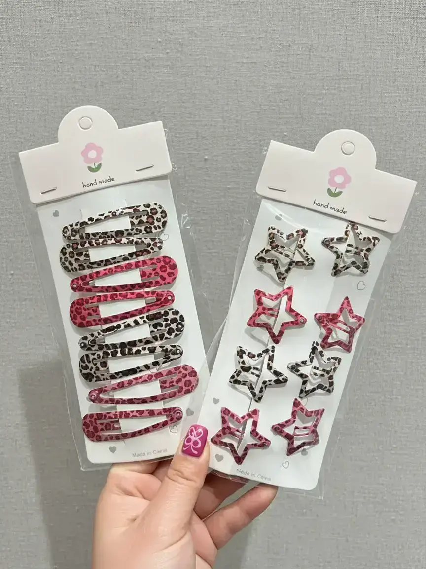 Leopard Print Star & Water Drop Shaped Hair Clips Metal, Punk Style Hair Accessories for Women, Trendy All-match & Exquisite Hair Clip for Daily & Party Wear, Hair Clip Set, Hair Decor