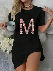 Cool Initial Alphabet Monogram Flowers Gifts Floral Letter M Dress