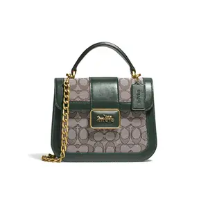 COACH Alie Classic Monogram Messenger Bag for Women, Vegan Leather, Small, Crossbody, Green