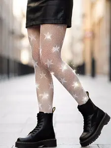 Sweet Star Pattern Fishnet Socks, High Waist Fitted Stockings, Fashion All Seasons Wear, Sheer Design, Versatile Style