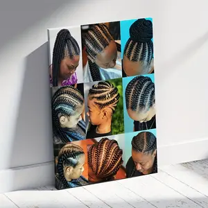 1 Piece, Framed, Canvas Poster Wall Art Hair Salon Poster African Hair Weaving Art Poster Canvas Printed Wall Art Modern Living Room Office Bedroom Room Aesthetic Gift Decorative Art Wall Art Supplies Artist