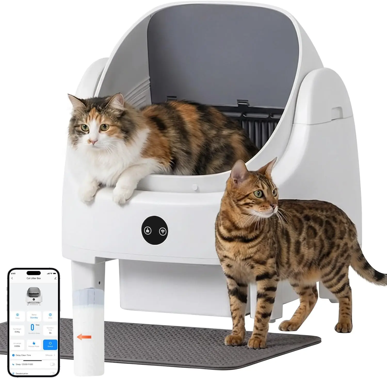 Automatic Self-Cleaning Outdoor White Cat Litter Box - Safety Anti-Pinch, WiFi-Enabled, Includes Liners, Reliable Power Supply, Automatic Litter Box, Self Cleaning Litter Boxes