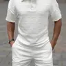 Men's 2-Piece Knitted Athletic Outfits - Casual Easy Style Jacquard V-Neck Short Sleeve Polo Shirt, Loose-Fit Breathable Fabric Shorts, Summer Clothes for Sports Days & Hangouts, XL