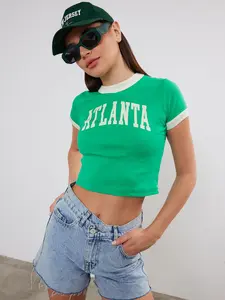 VAV New York Two Tone Women's and Juniors Atlanta Printed Crop Top Georgia Atlanta T-Shirt