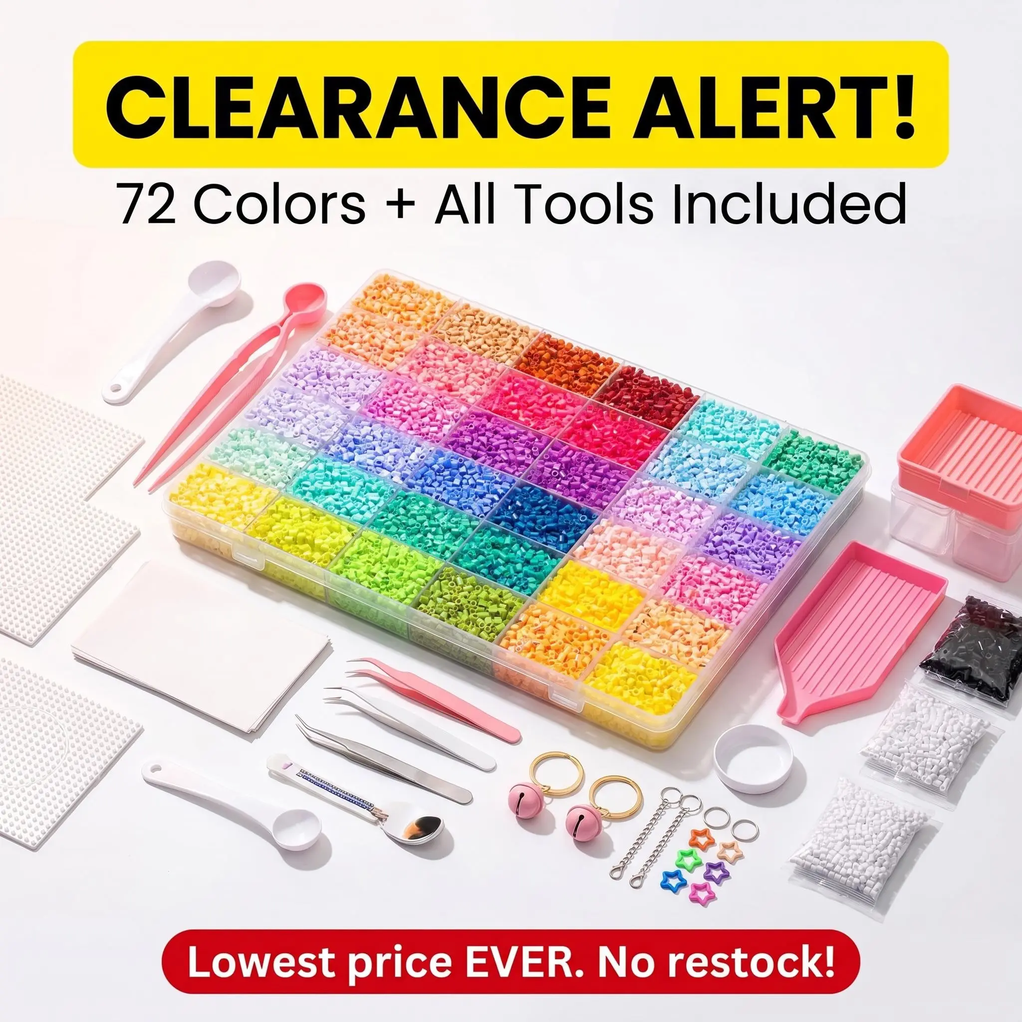 72-Color Deluxe Perler Beads Kit with 2-in-1 Mini Anti-Scald Heat Control Iron, Non-Toxic Durable Fade-Proof Materials, Complete Accessories for Parent-Child Bonding & DIY Crafts (All Ages Friendly) Beaded Bracelet Making Kit beads rhinestone bedazzling