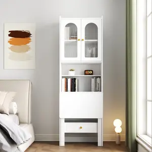 Wall-Mounted Fold-Out Writing Desk - Convertible Storage Cabinet with Adjustable Shelf & Drawer, Compact Home Office Solution