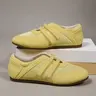 Women's Satin Ballet Flats, Yellow, Flat Round Toe, Velcro Design Retro Casual Commuter Walking Shoes, Office Commuting Shoes, Business Style Flats, Soft Comfortable Textile Upper, Rubber Sole, All Seasons, Vintage Style Shoes, Summer Flats