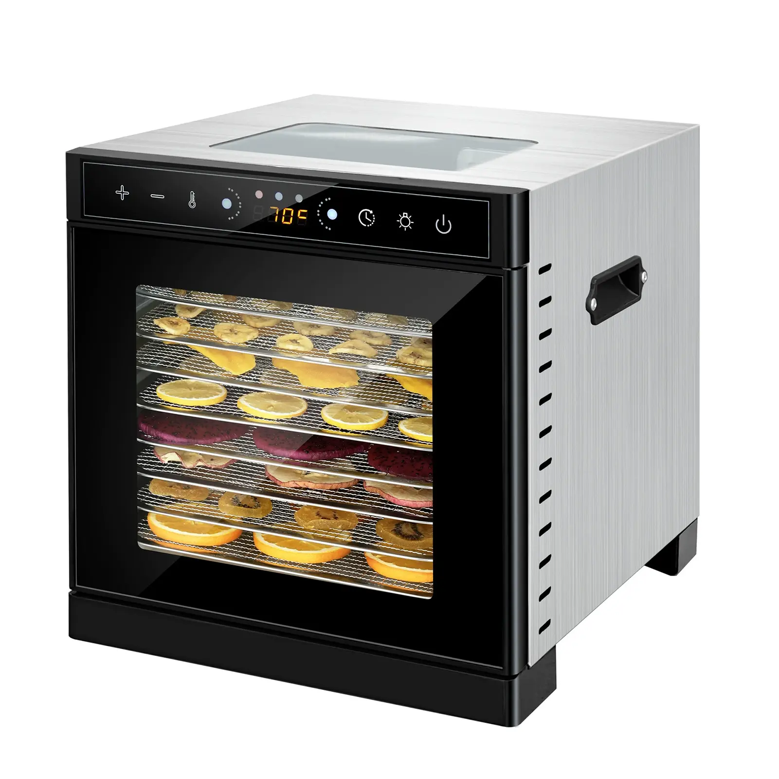 Food Dehydrator with Viewing Window, 8 Stainless Steel Trays Food Dryer, Built-in Light, Adjustable Timer, Adjustable Temperature Control 30℃-90℃ for Beef Jerky Fruits Yogurt Pet Snacks