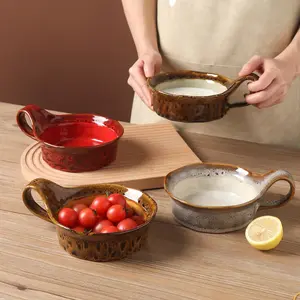 Ceramic Bowl Set, 1 Count Soup Bowl with Large Handle, Noodle Bowl, Breakfast Bowl, Ceramic Pasta Bowls, Kitchenware for Home Use, Household Tableware