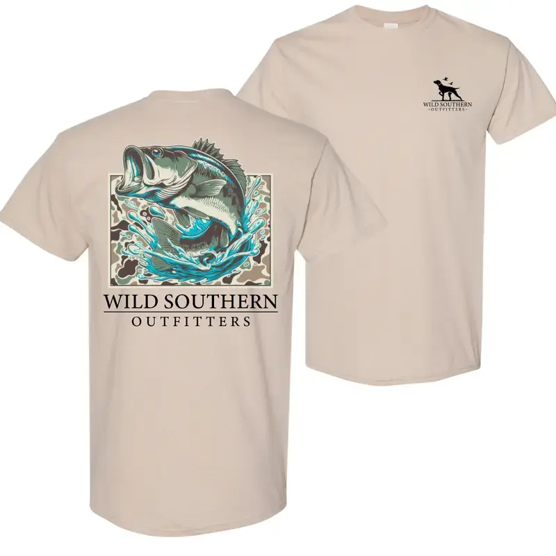 Fishing Bass Shirt, Fishing Camo T-shirt, Simply Printed Graphic Shirt, Daily Casual Cotton Womenswear, Mensewer Top, Gift For all, 100% Cotton Shirt, Trendy Shirt