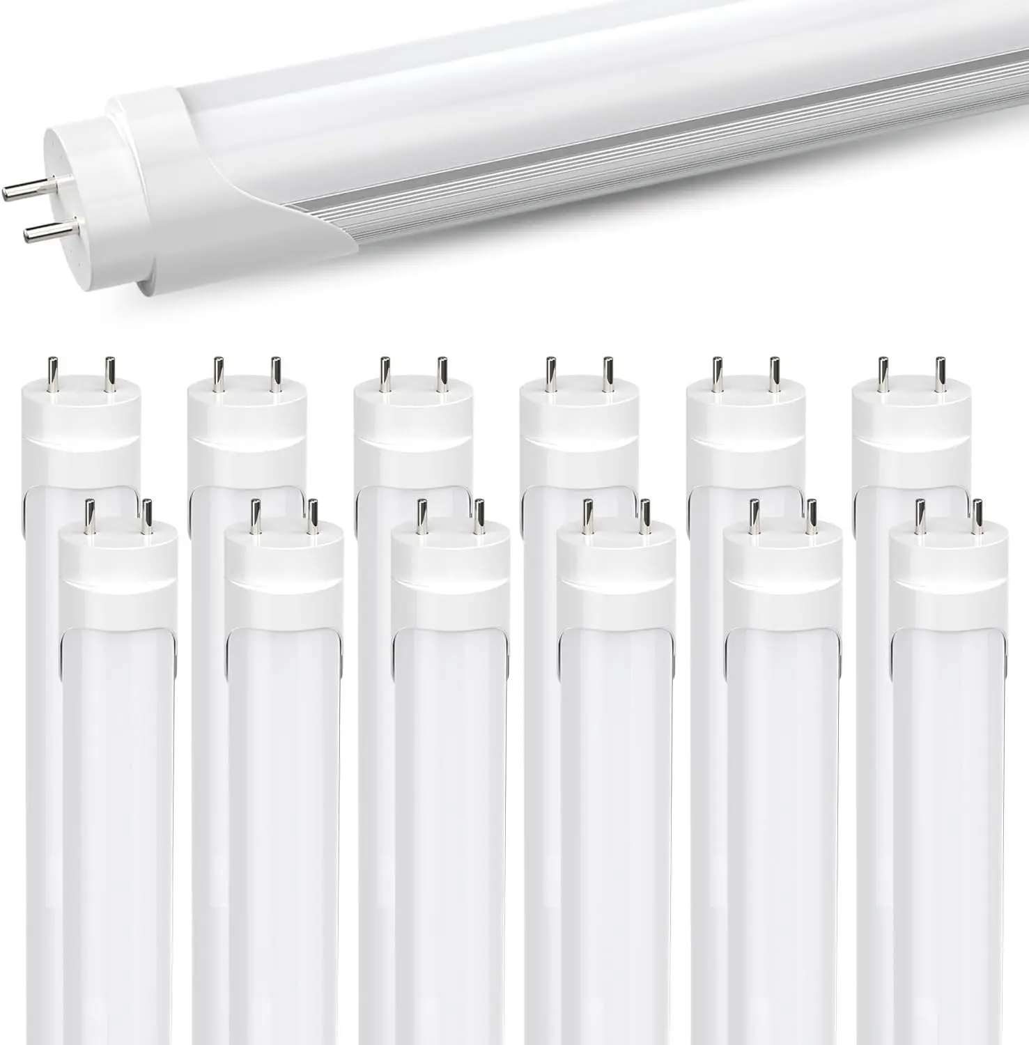 JESLED 4FT LED T8 Type A+B Tube Lights, 24W(65W Equiv.), 3072LM, 6000K, Single or Double End Powered, Plug and Play or Ballast Bypass, 4 Foot T10 T12 Fluorescent Bulbs Replacement, Frosted(12-Pack) 1.2m G13