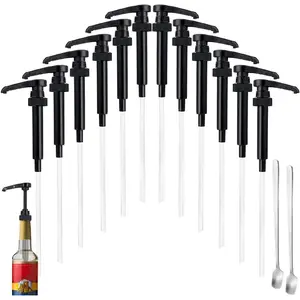 12 Pcs Black Coffee Syrup Pumps Compatible with 25.4 Oz/750ml Bottles Great for Home & Coffee Bar Drinking Mixes Tea Beverage Cocktails Plus Spoons