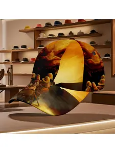 Giant orange alien creature print unisex baseball cap, featuring firefighters extinguishing fire and warm orange-black color scheme, comfortable breathable lightweight all-season hat perfect for casual wear daily outfits and street fashion