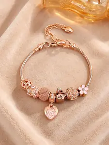 1pcs Fashionable Rose Gold Floral Heart Bead Bracelet, Cute DIY Jewelry, Women's Daily Wear Accessory, Alloy Material
