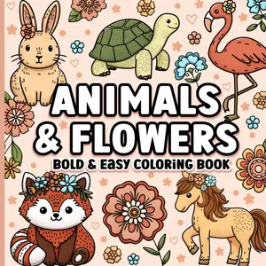 Bold and Easy Coloring Book – Animals & Flowers for Adults, Women & Seniors | Relaxing, Simple, Large Print Designs for Stress Relief