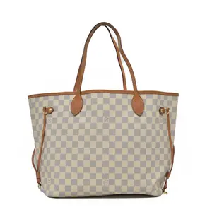 Pre-owned Louis Vuitton canvas Shoulder Bags $2170 Damier Azur Neverfull MM Rose Ballerine AR4103