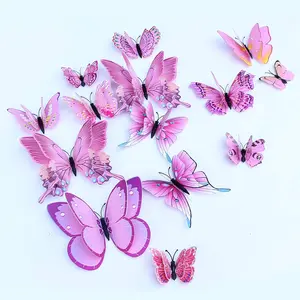 24 count 3D Butterfly Wall Decor - Removable Butterfly Decals for Girls Room & Birthday Parties - Pink