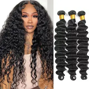 【Gefily】14A Loose Wave 100% Human Hair Bundles Raw Virgin Unprocessed Deep Wave Extensions Natural Color Machine Double Weft