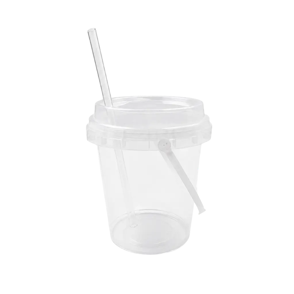 22/24oz Premium PP Injection Drink Bucket With Lid + Handle + Straw (Combo) - 60 Sets/Case