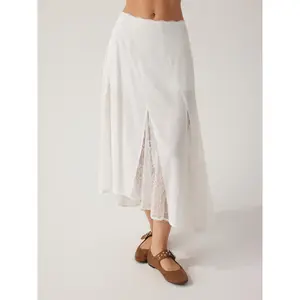 Cider Low Rise Asymmetrical Lace Trim A-line Maxi Skirt