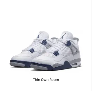 White Navy Cement Speckled Mid Top Retro Basketball Sneakers Unisex Street Trainers