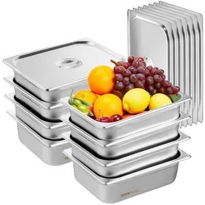 VEVOR 4 Pack Stainless Steel Hotel Pans, Full Size 4 Inch Deep 0.8mm Thick Anti Jam Commercial Food Pans with lid, Catering Food Storage Metal Pan for Steam Tables, Restaurants, 20.8x 13x 4 inch.VEVOR Super Brand Day