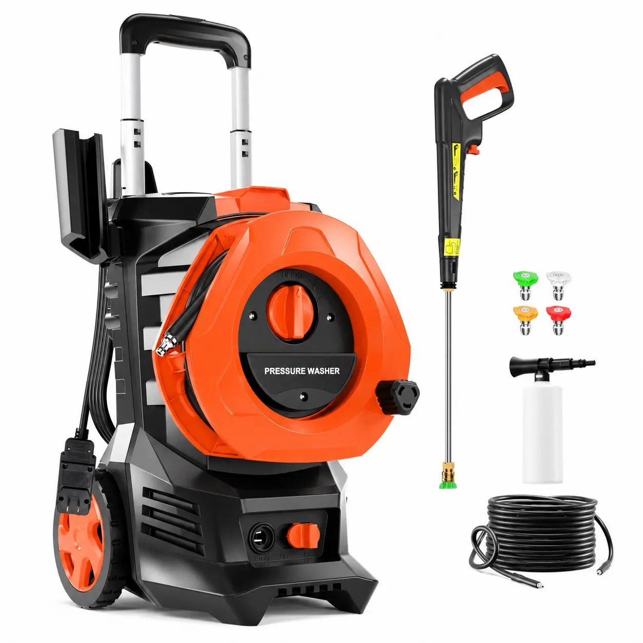 Electric Pressure Washer 4200PSI MAX 2.5GPM, Grime Removal, Broad Cleaning Coverage, with 4 Adjustable Nozzle, 500ML Foam Cannon, Stainless Steel Lance, Automatic Total Stop System for Car, Driveway, Fence, Garden, Yard, Outdoor Cleaning