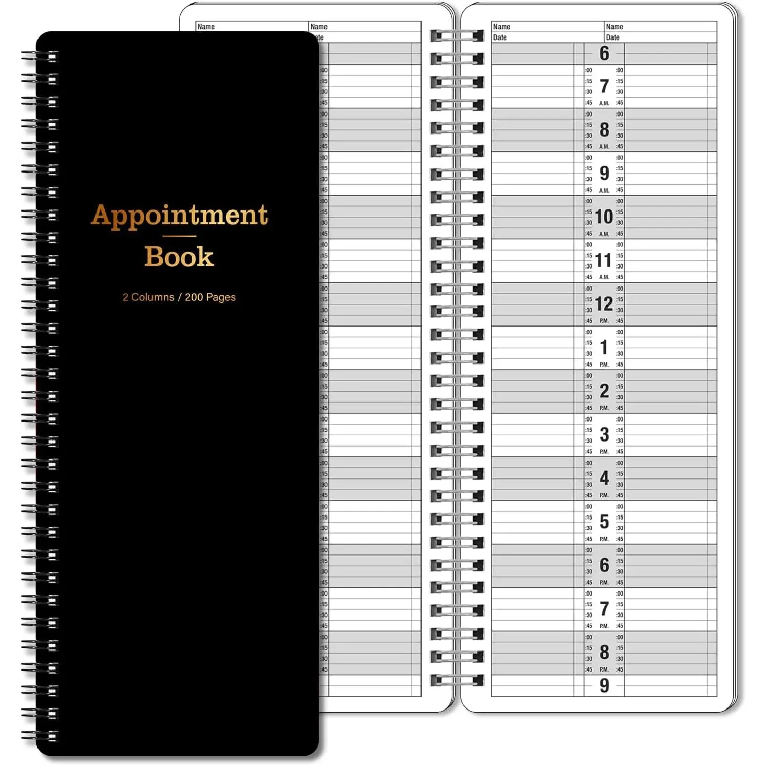 Appointment Book - Salon Appointment Book, 4.5'' x 11.5'', Undated Appointment Book, Daily & Hourly Schedule Book with 2 Column & 200 Pages - Black
