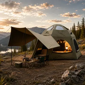 SENLEETO 142 Sq Ft Inflatable Dome Tent 6-8 Person Glamping Airbeam Tent 4-Season with 360° Skylights & Black-Out Canopy, Instant Cabin Tent, Family Tents Portable Outdoor Equipment, Inflatable Tents