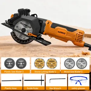 HANWISE Mini Circular Saw, 4.8A 4-1/2" Electric Circular Saws with 6 Saw Blades, Laser Guide, Max Cutting Depth1-11/16"(90°), 1-1/8"(45°) for Soft Metal, Wood, Tile, Drywall, Plastic Cutting