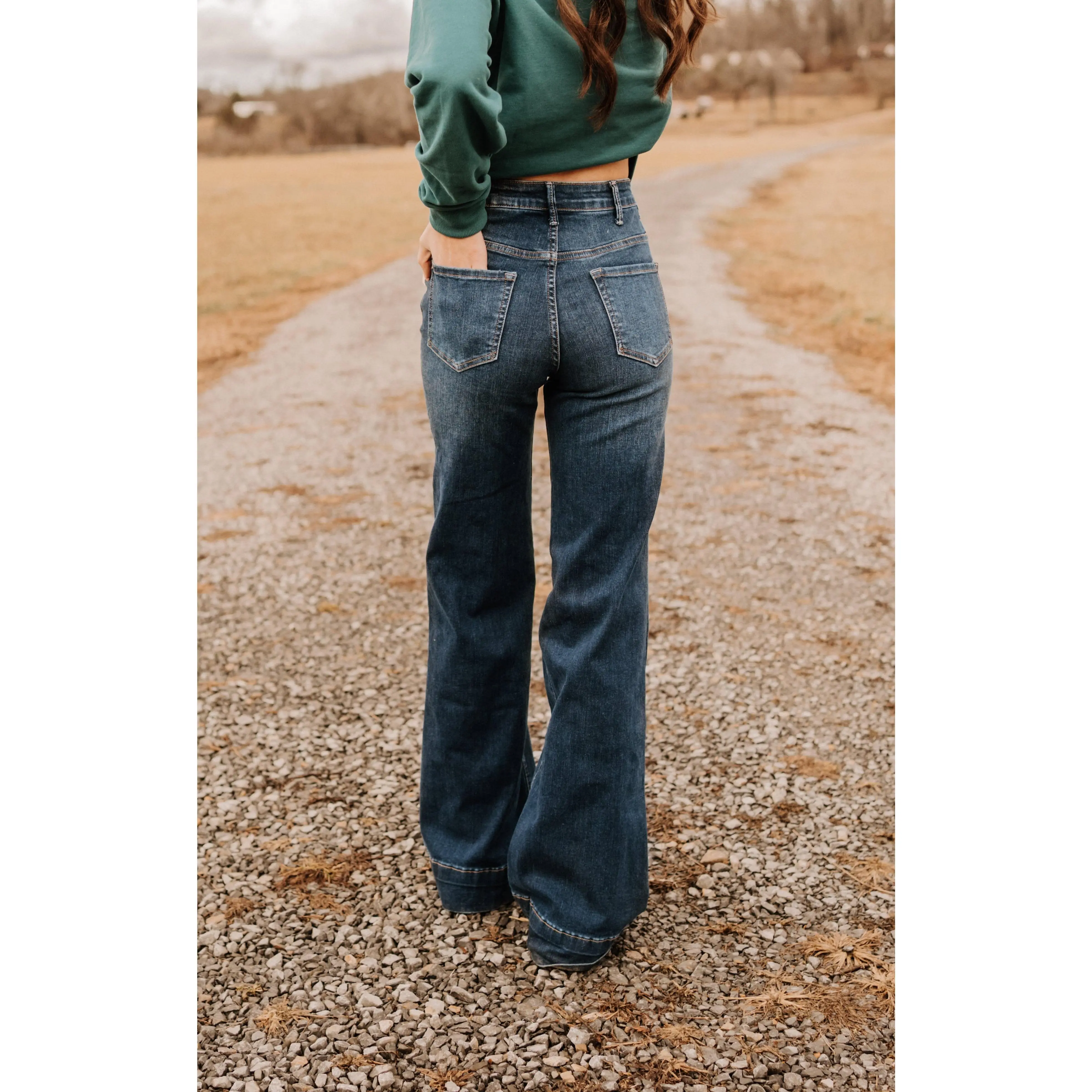 Stetson Wynonna Women's High Rise Trouser Jeans, Wide Leg Denim Pants in a Dark Wash, Extra Long Lengths, Bottoms