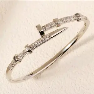 Trendy Style Nail Inspired Rhinestone Bracelet Women's Jewelry Gifts Chic Cuff Design for Versatile Fit & Sparkling Detailing Women's Accessories