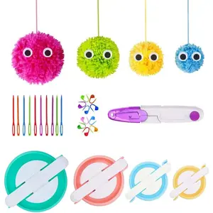 RRigo Pom Pom Maker, 4 Sizes Pompom Maker Tool Set for Fluff Ball Weave DIY Wool Yarn Knitting Craft Project for Knitting Lover +10PS Knitting Stitch Markers+10PS Plastic Needles+1PS Scissors