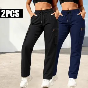 Great value 2-pack cargo pants! Women’s high-waisted cargo pants, straight cut that conceals curves and looks slimming, suitable for both sporty and casual wear. Womenswear Bottom Trouser
