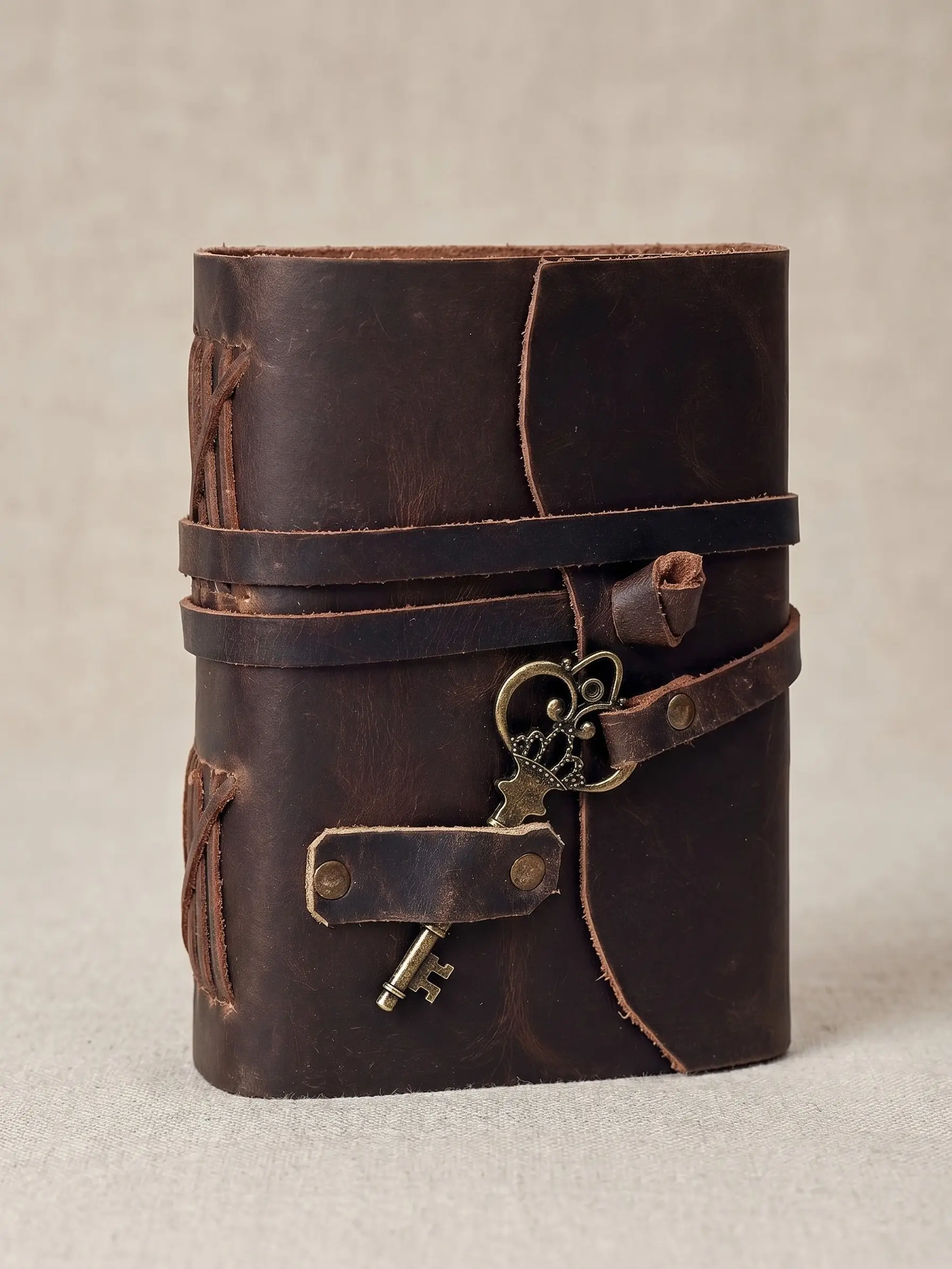Cuero Dark Brown Leather Bound Journal - Rustic Classy String Key Notebook for Writers & Artists, 180 GSM Antique Deckle Edge Blank Paper, Office Stationery Book of Shadows