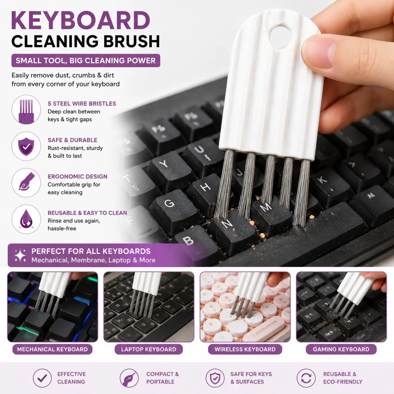 Multi Purpose Mini Keyboard Cleaning Brush Kit Electronic Screen Cleaner Set with Keycap Puller for Laptop Earbuds Cell Phone and PC Monitor