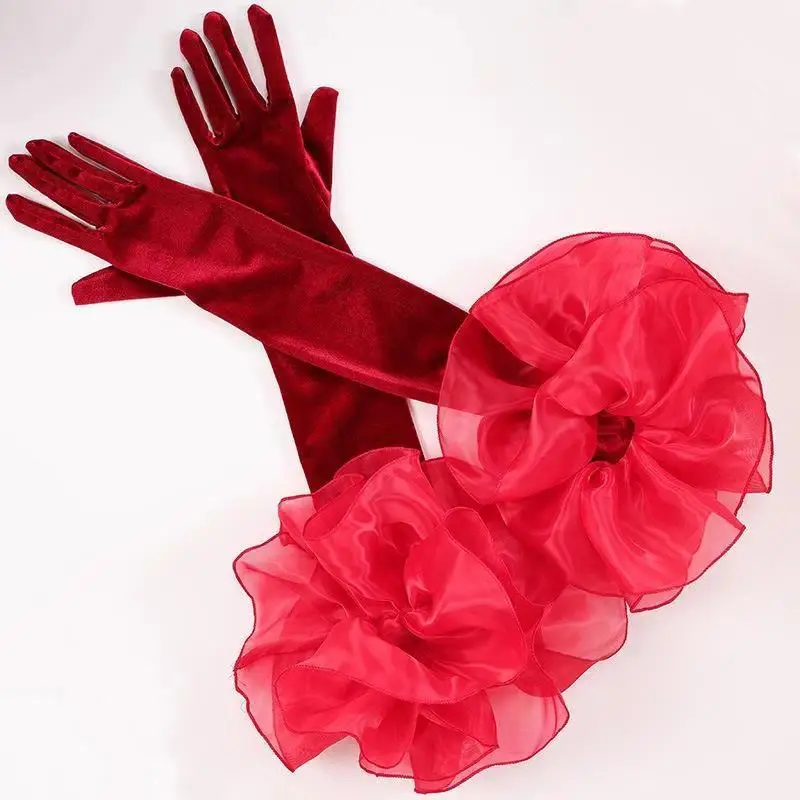 Gold Velvet Long Sve Gloves For Brides Bla Wedding Dr Arm Cover Photoaphy Studio Props Bridal Accories