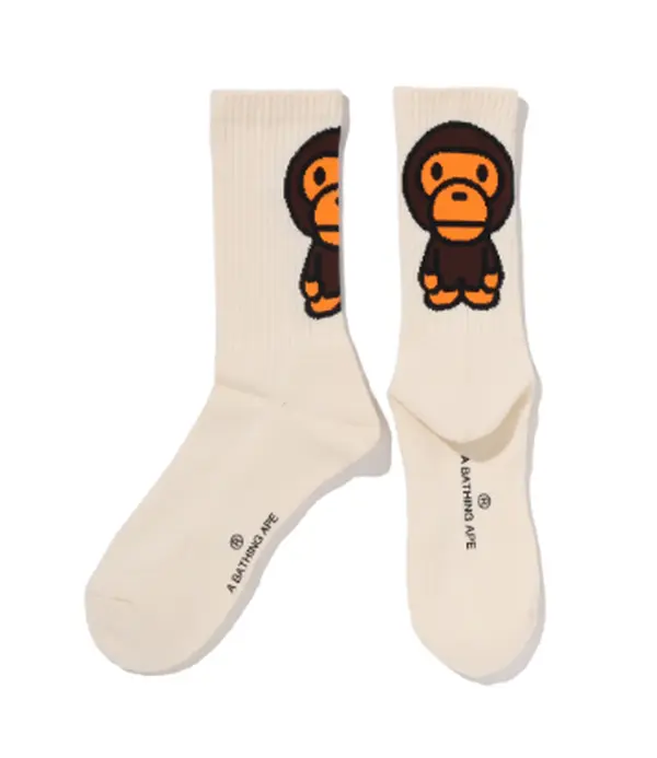 Bape Baby Milo Socks Ivory - M, L Bape Baby Milo Socks Ivory - M, L