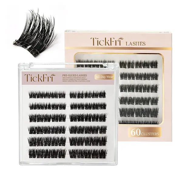 TickFri Flower False Eyelashes, 10-14mm No-Glue Cosmetic Makeup Lashes, 60Pcs Pre-Glued Eyelash Set for Natural Look, Lash Extensions Eyelashes Extensions Natural Eyelash