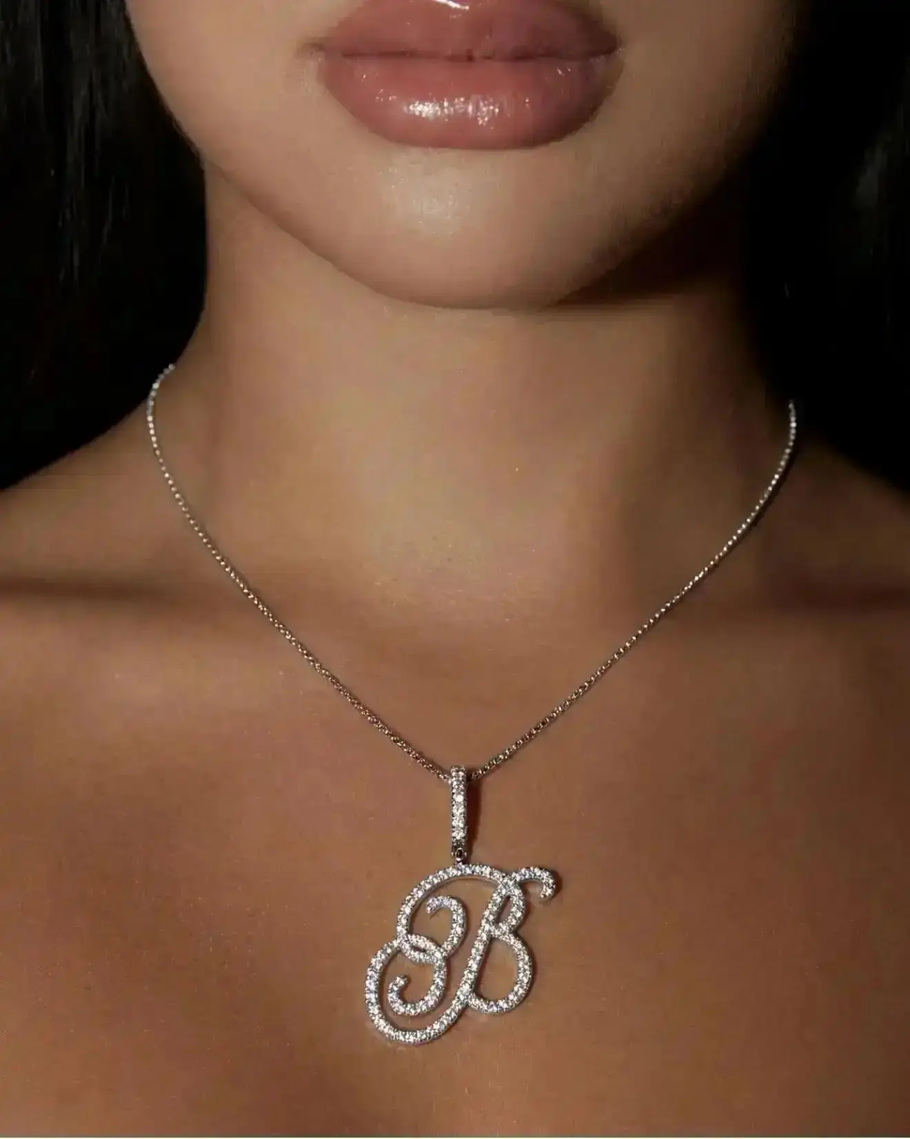 Rose Custom Script Initial Necklace - Personalized Initial Necklace Pendant Jewelry Durable Brass