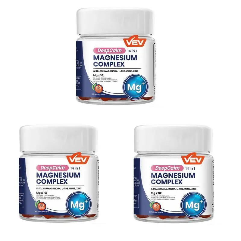 1-3 Pack VEV DeepCalm Magnesium Gummies - VeganSugar-Free 14-in-1 Stress Relief Formula with Glycinate, D3,Ashwagandha & L-Theanine