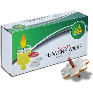 Flower Shaped Floating Wicks - 50 Count, Cotton Wicks and Cork Disc Holders for Oil Cups - Bonus Wick Removal Tweezers