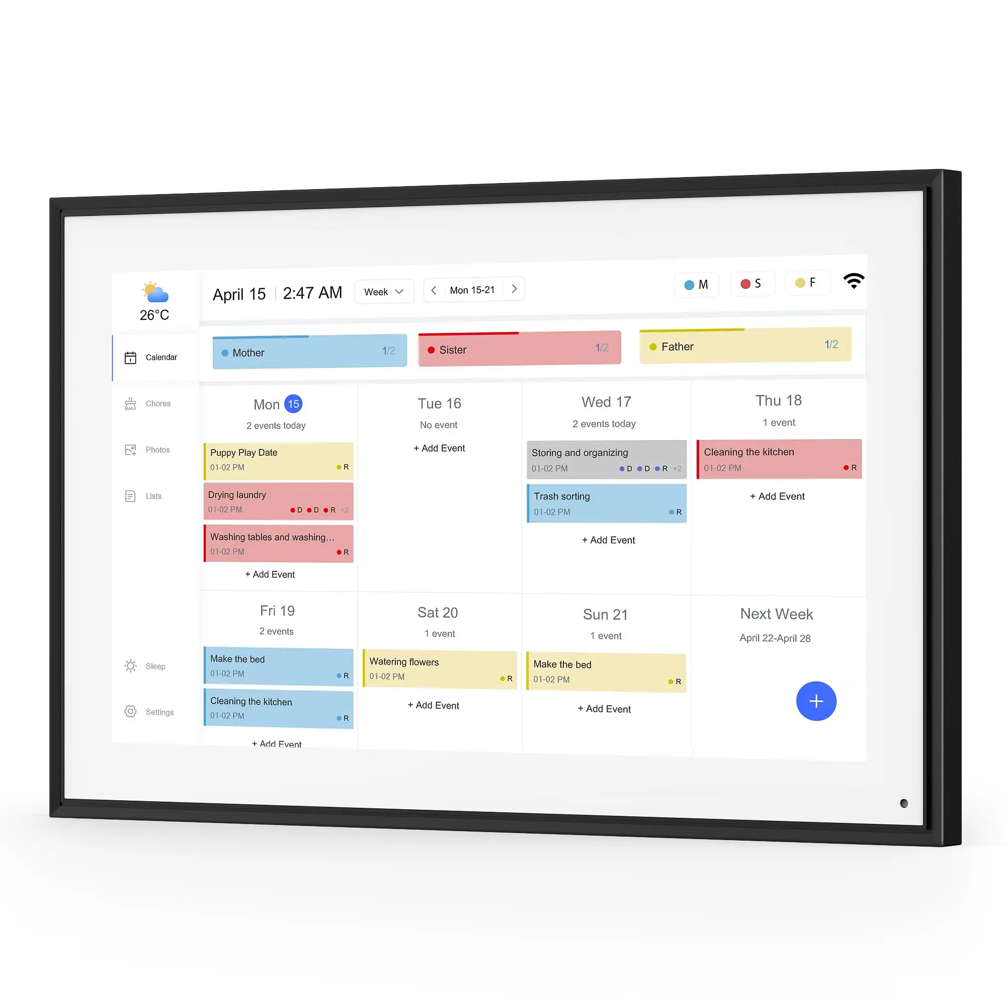 Canupdog 15.6-Inch Smart Wall Calendar, Digital Electronic Calendar with 1920x1080P IPS Touchscreen, Weekly-Monthly Planner, To-Do List Notepad, Chore Chart for Family Schedules (Wall & Desk Mountable), Smart Wall Calendars