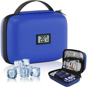 Insulin Travel Case with Temperature Display, TSA Approved Diabetic Cooling Bag for Insulin Pens and Supplies, Refrigerated Medicine Organizer with 2 Ice Packs