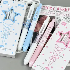 4Pcs DIY Cute Gel Pens Set with Ribbon Bow Decoration, Fine Point 0.5mm Smooth Writing Pens in Macaron Pink and Sea Salt Blue Colors, Soft Aesthetic Style for Note Taking, Journaling, Daily Writing, Decorative Stationery and Back to School Supplies